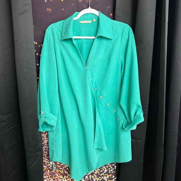 Soft Surroundings washed tencel tunic buttons roll tab sleeves medium - Picture 2 of 3